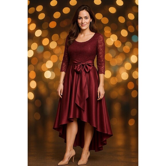 R&M Richards Dresses & Skirts - R & M Richards Red Asymmetrical High-Low Cocktail Dress 6P